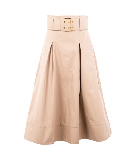 Shop ELISABETTA FRANCHI  Skirt: Elisabetta Franchi stretch cotton midi skirt with belt.
Llining in monogram satin.
Invisible zip on the back.
Removable belt with golden metal buckle.
Composition: 100% Cotton.
Made in Italy.. GO04242E2-784